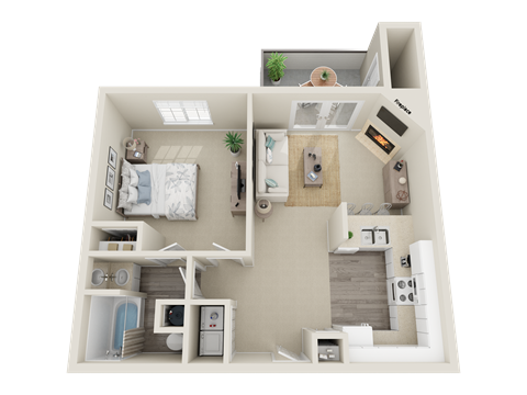 Floor plan for 1 bed, 1 bath, 784 sqft